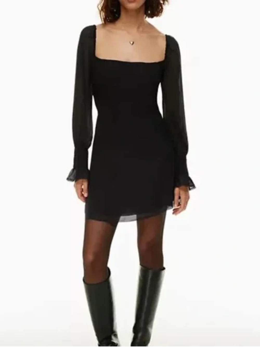 Wilfred Emmylou Mini Dress Long Sleeve Square Neck Sheer Smocked Aritzia